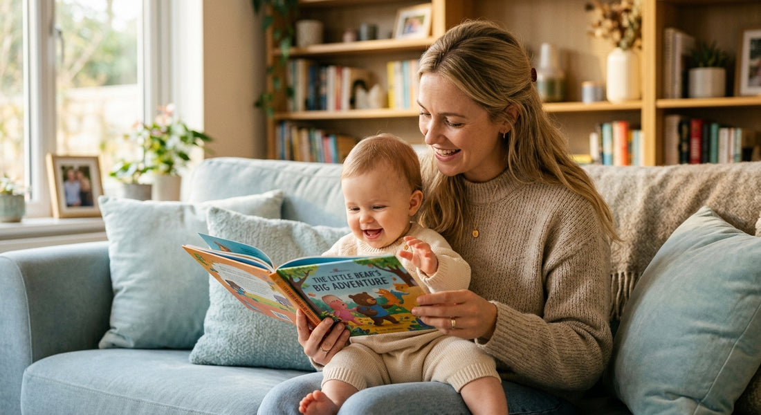 Mere lisant un livre colore a son bébé assis sur ses genoux — Securidou