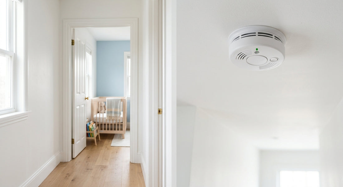 Détecteur de fumee installe au plafond pres de la chambre de bébé — Securidou