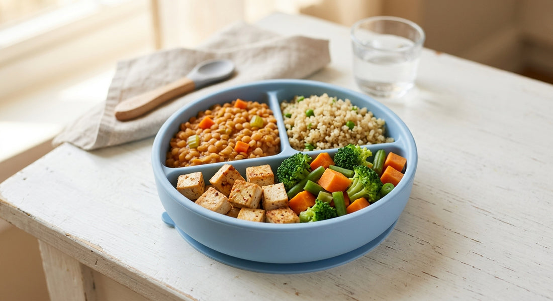 Assiette bébé vegetarienne equilibree avec legumineuses et cereales