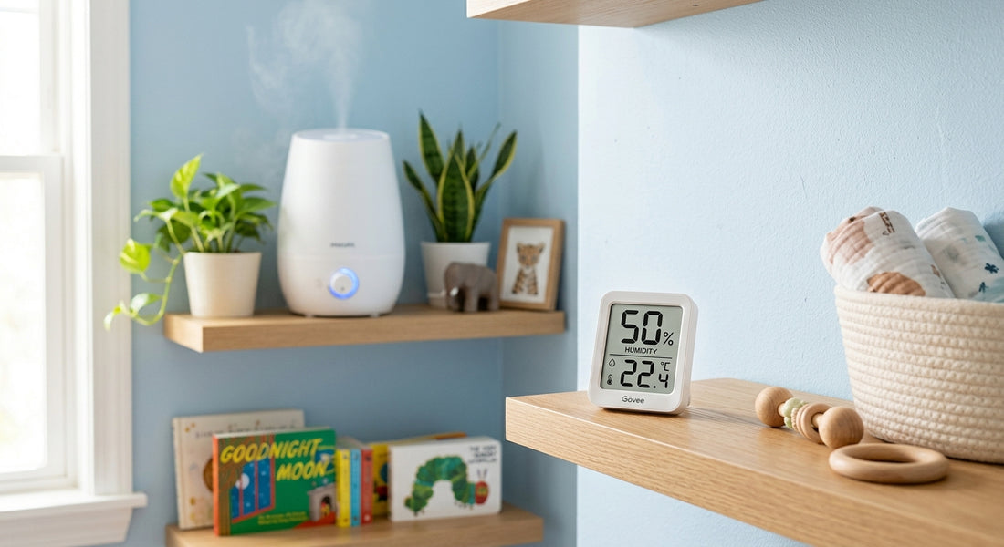 Hygrometre affichant 50% d humidite dans une chambre de bébé