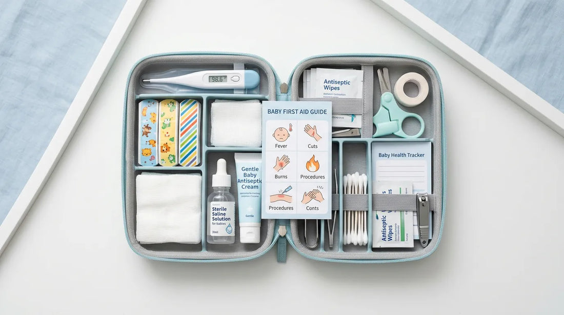 Trousse de premiers secours bébé ouverte avec son contenu adapte aux nourrissons | Securidou