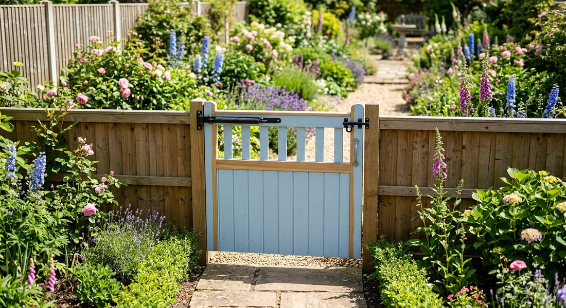 Portail de jardin avec fermeture automatique et verrou en hauteur