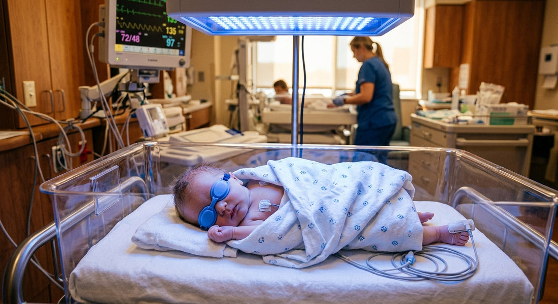 Nouveau-ne sous lampe de phototherapie pour traitement de l ictere