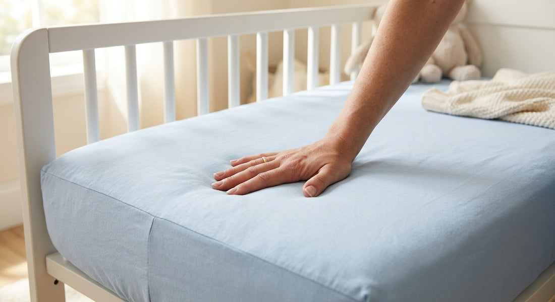 Parent testant la fermete d un matelas bébé avec la main