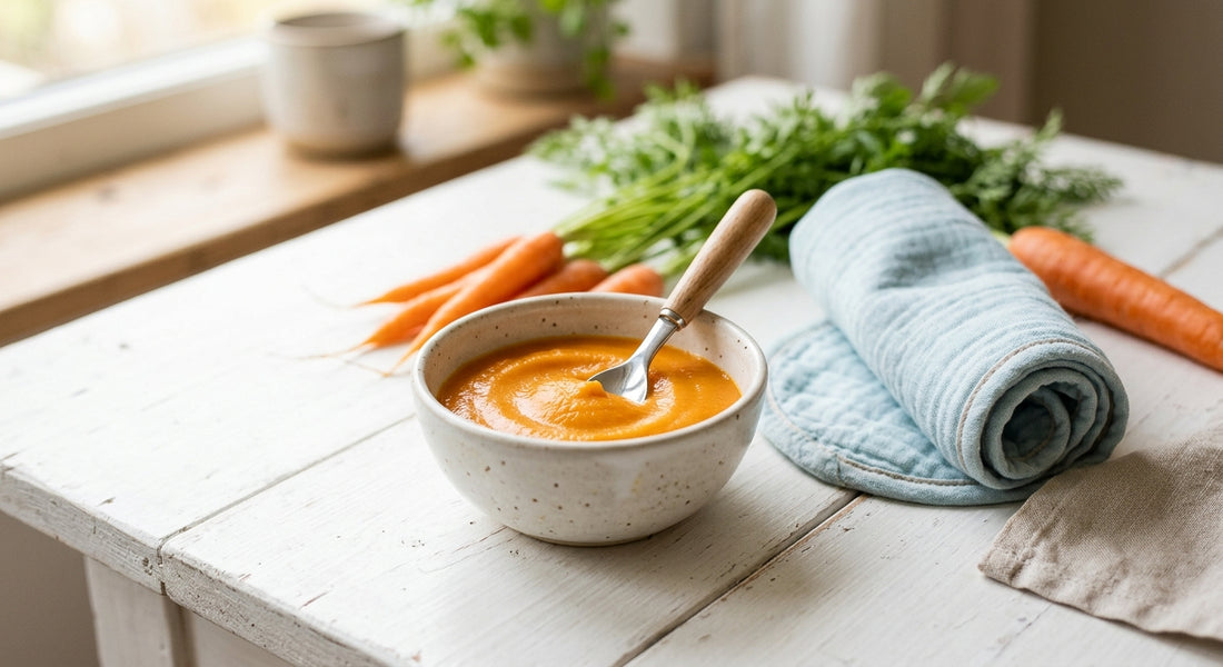 Bol de puree de carotte maison pour bébé avec cuillere