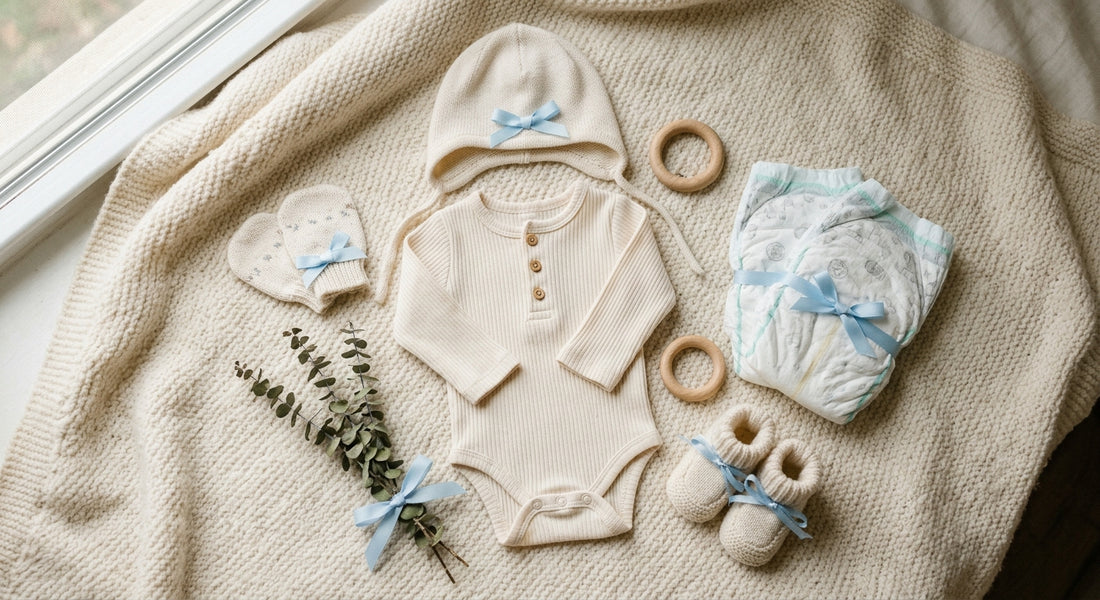 Vetements et necessaire bébé prepares pour la maternite