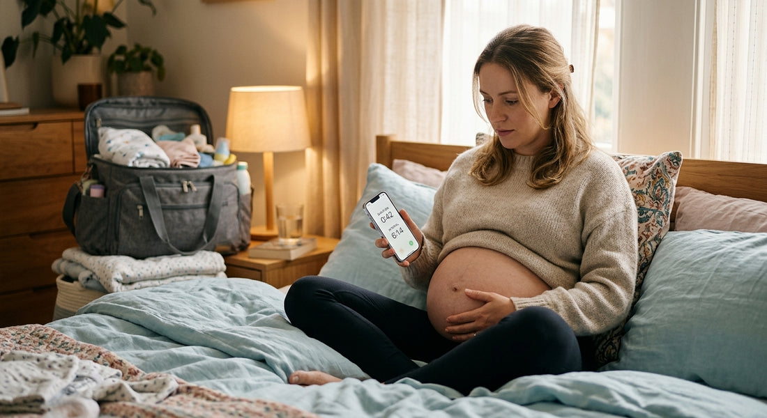 Femme enceinte chronometrant ses contractions avec un téléphone
