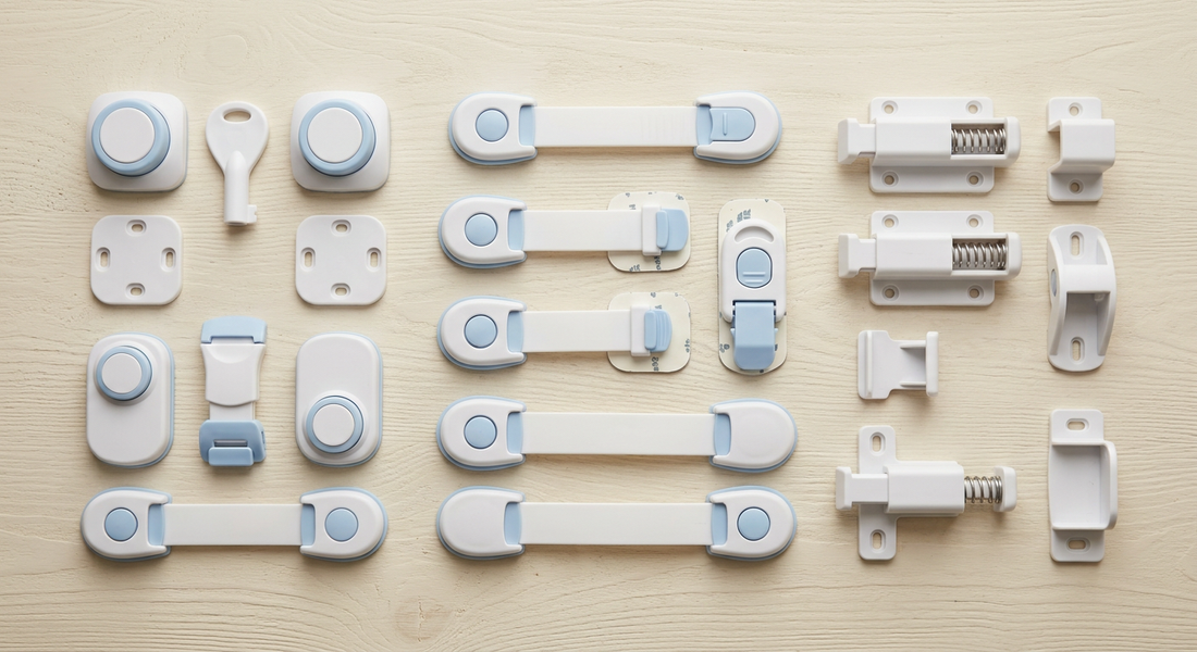 Verrou magnétique invisible installé à l'intérieur d'un placard bas pour protéger votre bébé des produits ménagers
