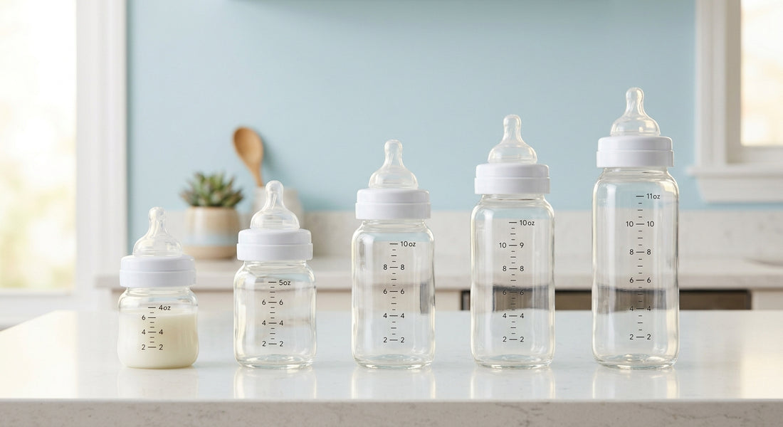 Biberons de differentes tailles alignes du plus petit au plus grand