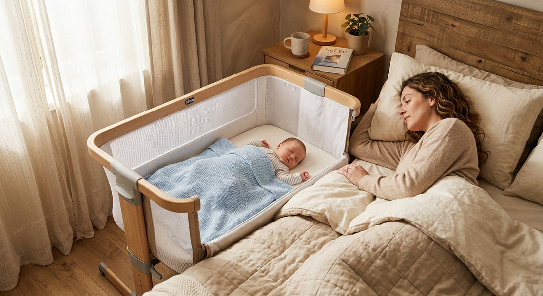 Berceau cododo fixe au lit parental avec bébé endormi