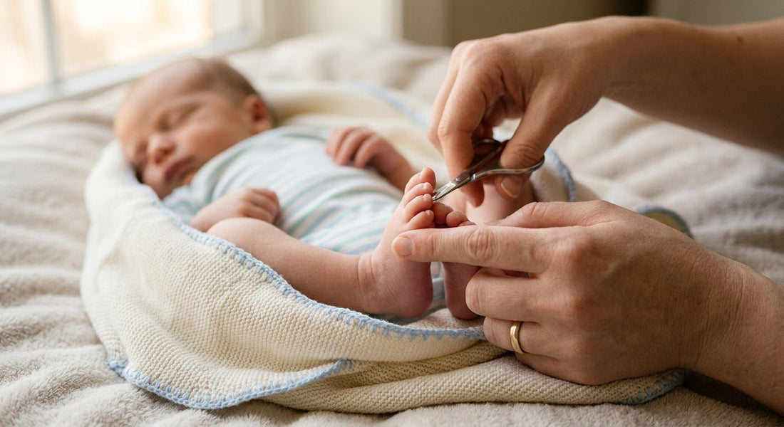 Pied de bébé avec un soin doux des ongles par un parent | Securidou