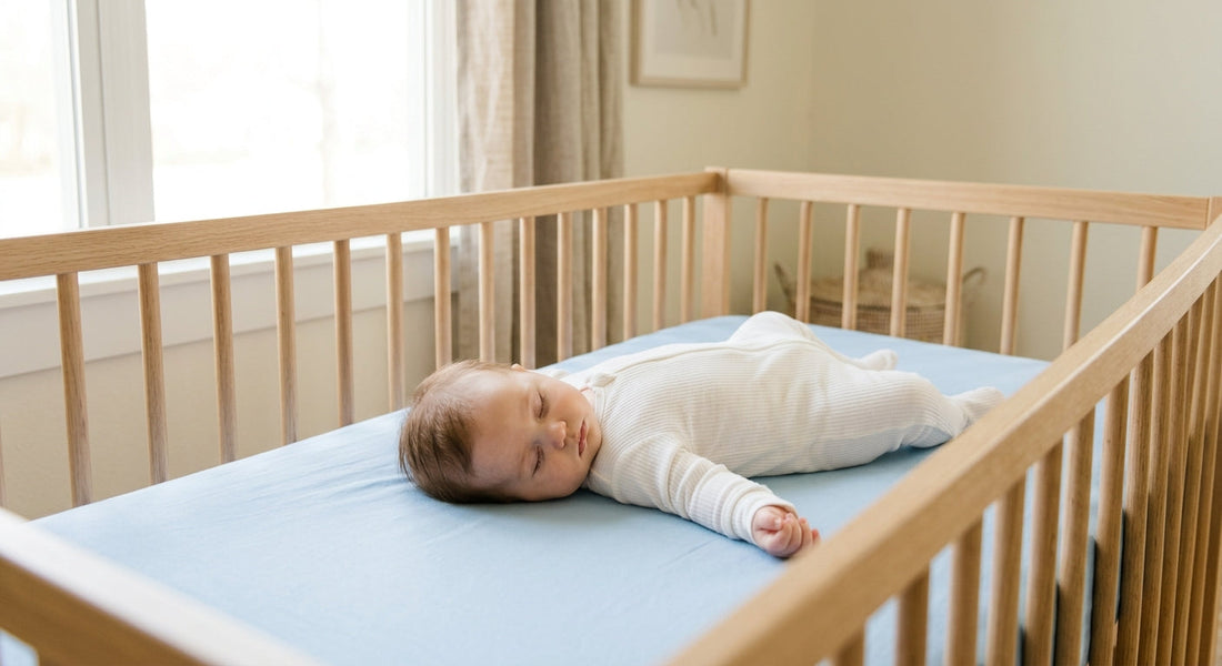 Bébé couche sur le dos a plat dans un lit sécurisé sans plan incline | Securidou