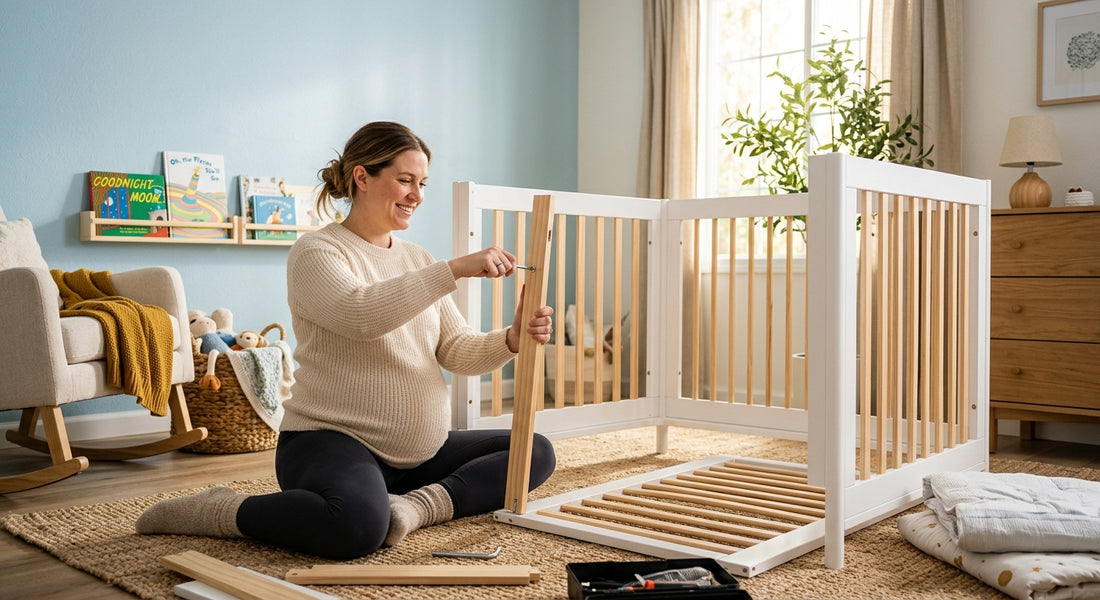 Femme enceinte amenageant la chambre de bébé pendant la grossesse