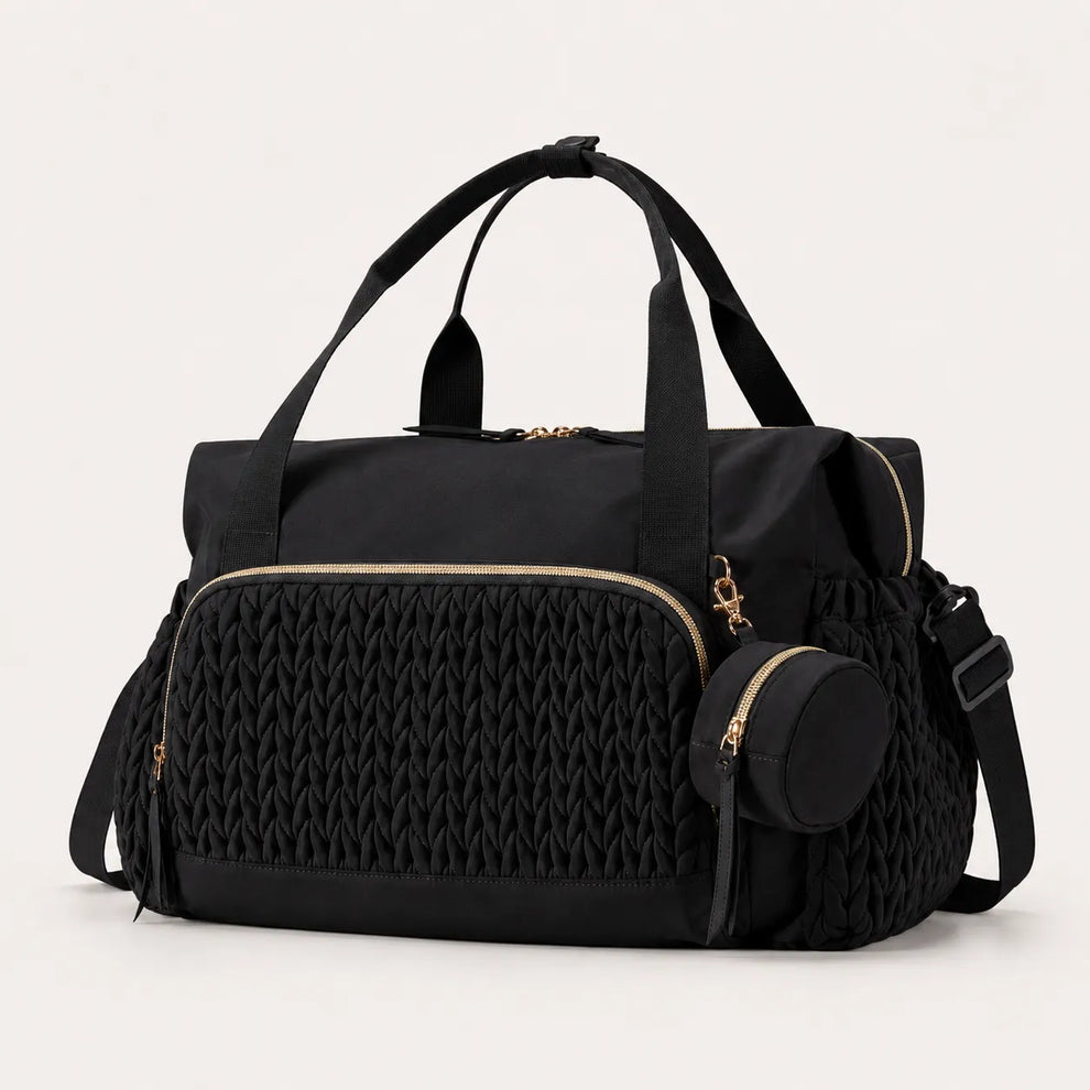 Sac à langer maternité Securidou noir, format week-end, avec pochette tétine ronde et bandoulière amovible