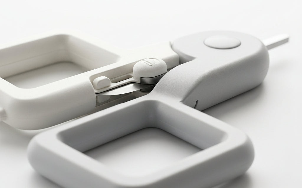 Gros plan sur les ciseaux à bouts ronds du kit manucure bébé Securidou