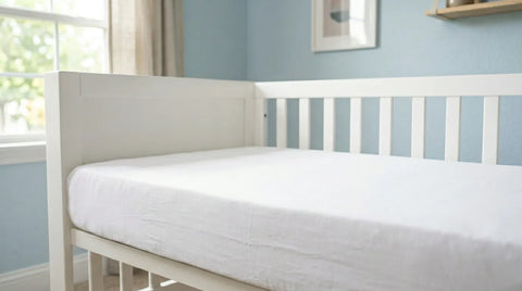 Matelas ferme de bébé dans un lit à barreaux avec drap housse ajusté sans espace sur les bords | Securidou
