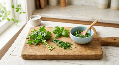 Herbes aromatiques fraiches comme alternative au sel pour les repas de bébé