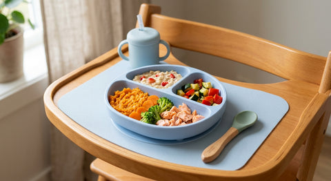Assiette bébé 8 mois avec purees texturees et petits morceaux