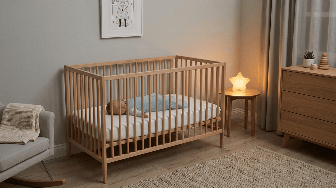Lit à barreaux sécurisé vide avec bébé dormant sur le dos en gigoteuse — 5 règles sécurité sommeil | Securidou