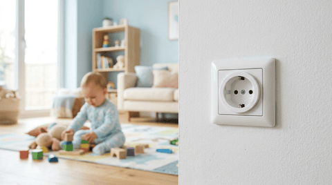 Cache-prise rotatif installé sur une prise électrique dans | Securidou