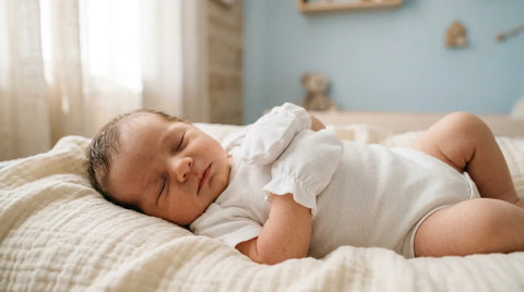 Bébé portant des petites moufles anti-griffures en coton doux sur ses mains