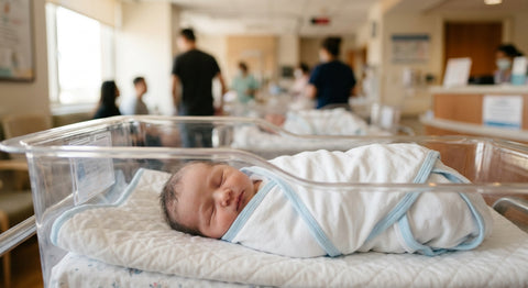 Bébé emmaillote dormant paisiblement malgre le bruit ambiant