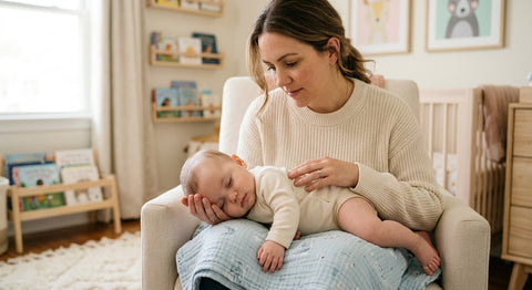 Parent tenant bébé en position laterale de sécurité apres un vomissement