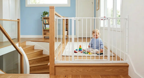 Barrière de sécurité escalier installee avec enfant - Guide installation Securidou