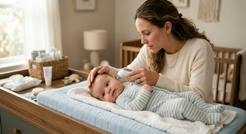 Parent prenant la température rectale de son bébé fiévreux