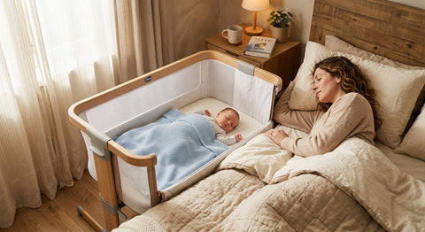 Berceau cododo fixe au lit parental avec bébé endormi