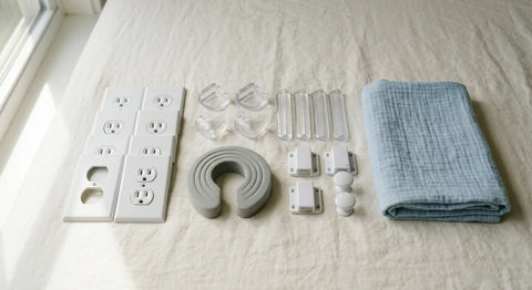 Kit de sécurité maison bébé : cache-prises, protège-coins, bloque-porte et verrous de placards