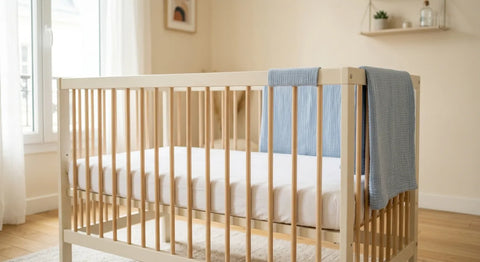 Lit bébé à barreaux conforme à la norme NF EN 716 avec écartement réglementaire entre 4,5 et 6,5 cm