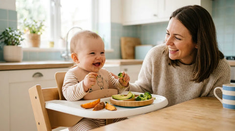 Bébé de 6 mois decouvrant des aliments en morceaux adaptes lors de la diversification menee par l enfant | Securidou