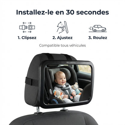 Installation miroir voiture bebe fixation appui-tete Securidou