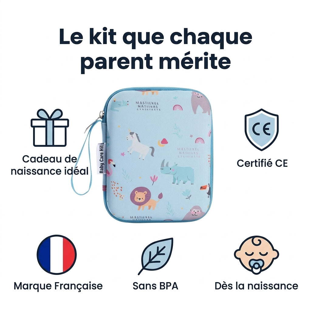Trousse de soin bébé bleue, compartiments organisés Securidou