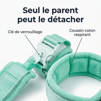 Mécanisme de fermeture sécurisée du bracelet anti-perte Securidou