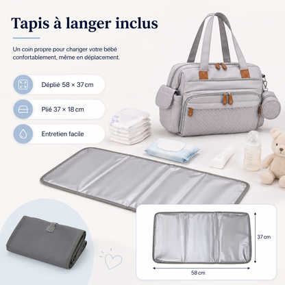 Tapis à langer déperlant inclus, déplié 58 × 37 cm, pour changer votre bébé partout
