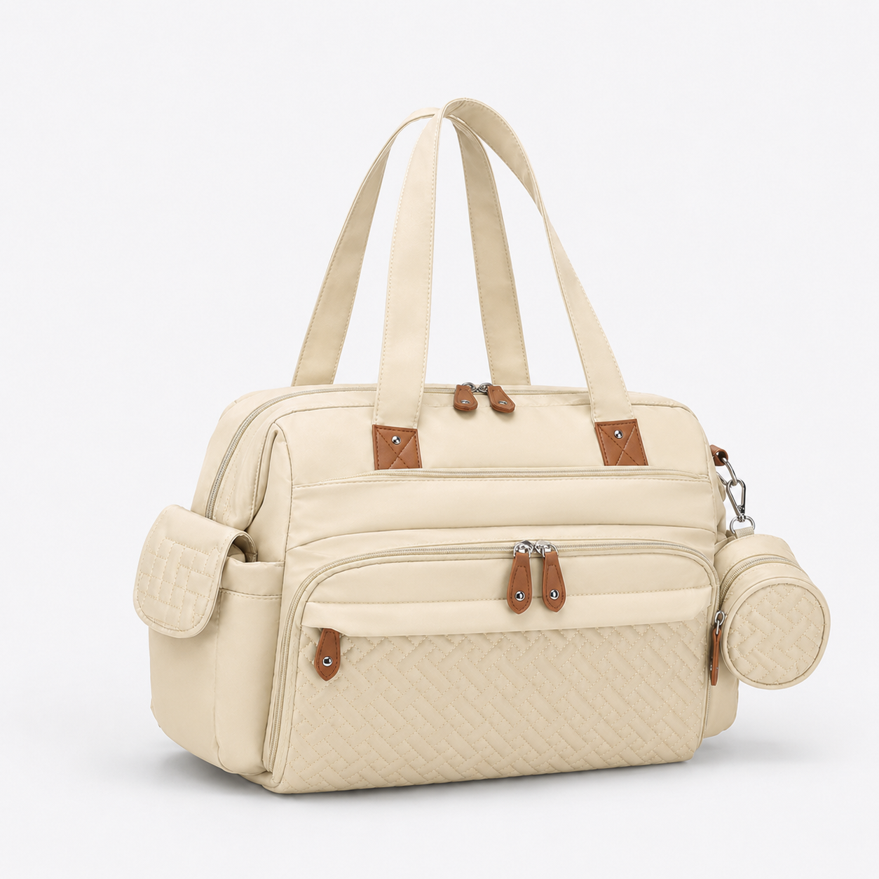Sac à langer multifonction Securidou coloris beige, vue trois quarts