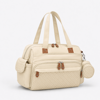 Sac à langer multifonction Securidou coloris beige, vue trois quarts