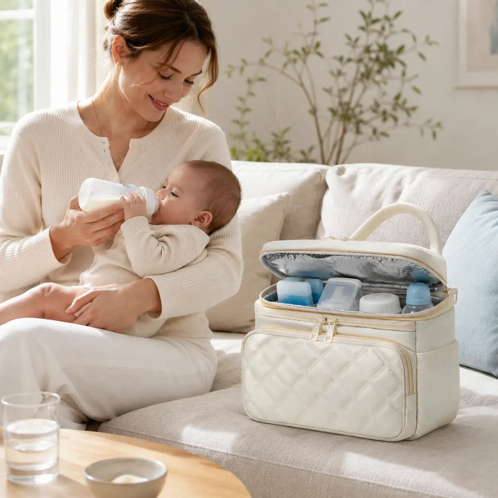 Un sac isotherme compact, pensé pour les biberons.