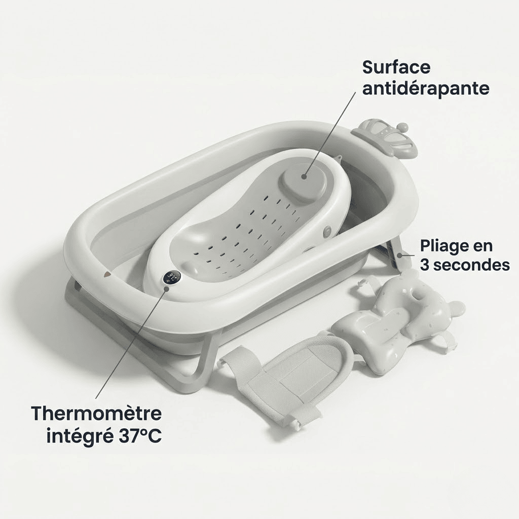 Baignoire bebe pliante ouverte prete utilisation Securidou