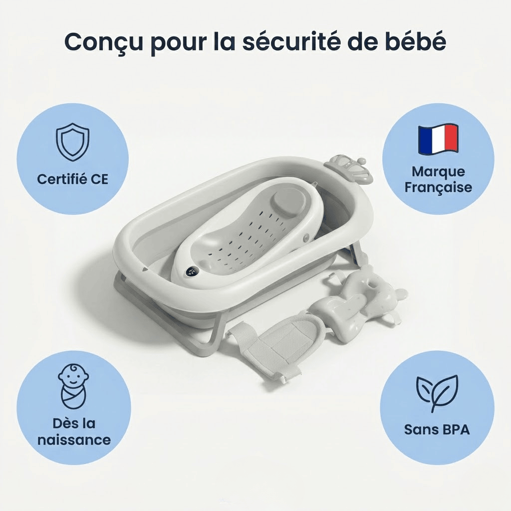 Baignoire bebe pliable fond antiderapant securite Securidou