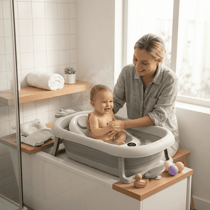 Baignoire pliante bebe remplie temperature controlee Securidou
