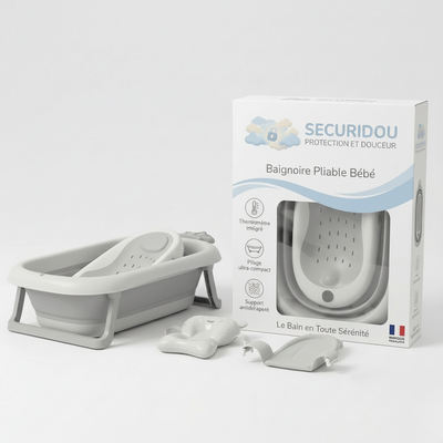 Baignoire Pliante Compacte avec Thermomètre Intégré