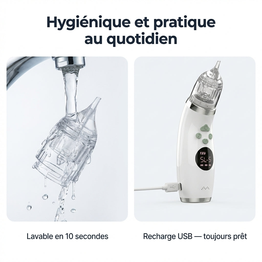 Mouche-bébé électrique Securidou, kit complet et accessoires de rangement