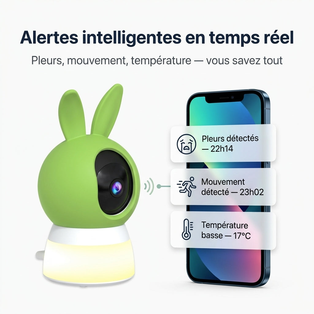 Babyphone Vidéo 2K Veilleuse — Détection Pleurs & Vision Nocturne - Vue 3