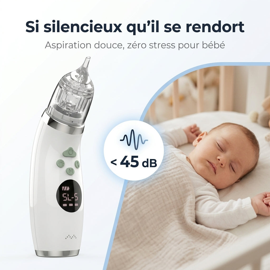 Écran LCD du mouche-bébé électrique Securidou, réglage des niveaux d'aspiration