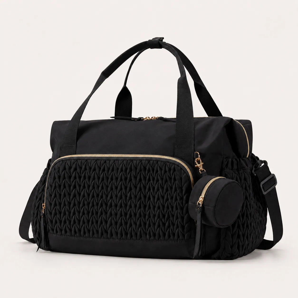 Sac à langer maternité Securidou noir, format week-end, avec pochette tétine ronde et bandoulière amovible