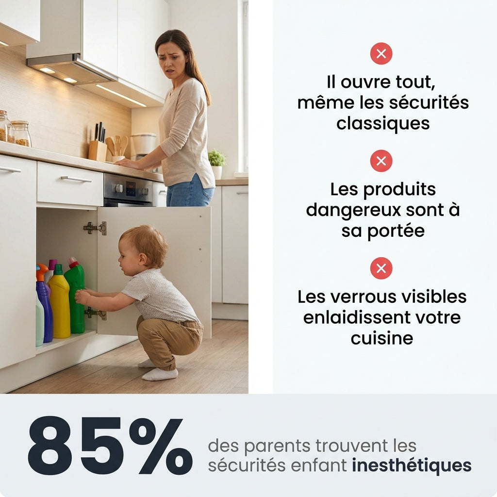 Bambin devant placard securise par verrou magnetique Securidou