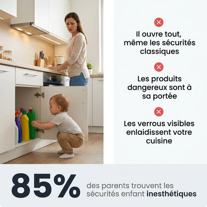 Bambin devant placard securise par verrou magnetique Securidou